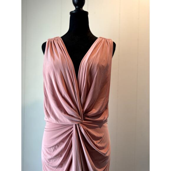 MISA Los Angeles Leza Gathered Crossover Pink Sleeveless Tulip Maxi Dress Size M - Picture 3 of 12